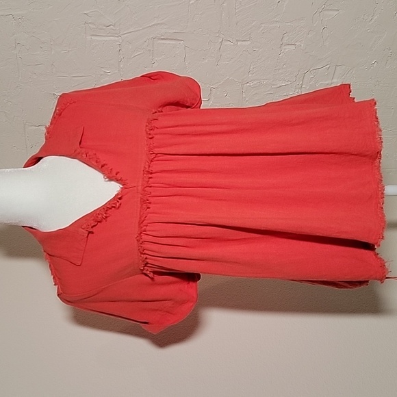 Umgee Top Blouse Popover Pullover Short Sleeve Collared Linen Cotton High Low S - Picture 2 of 15